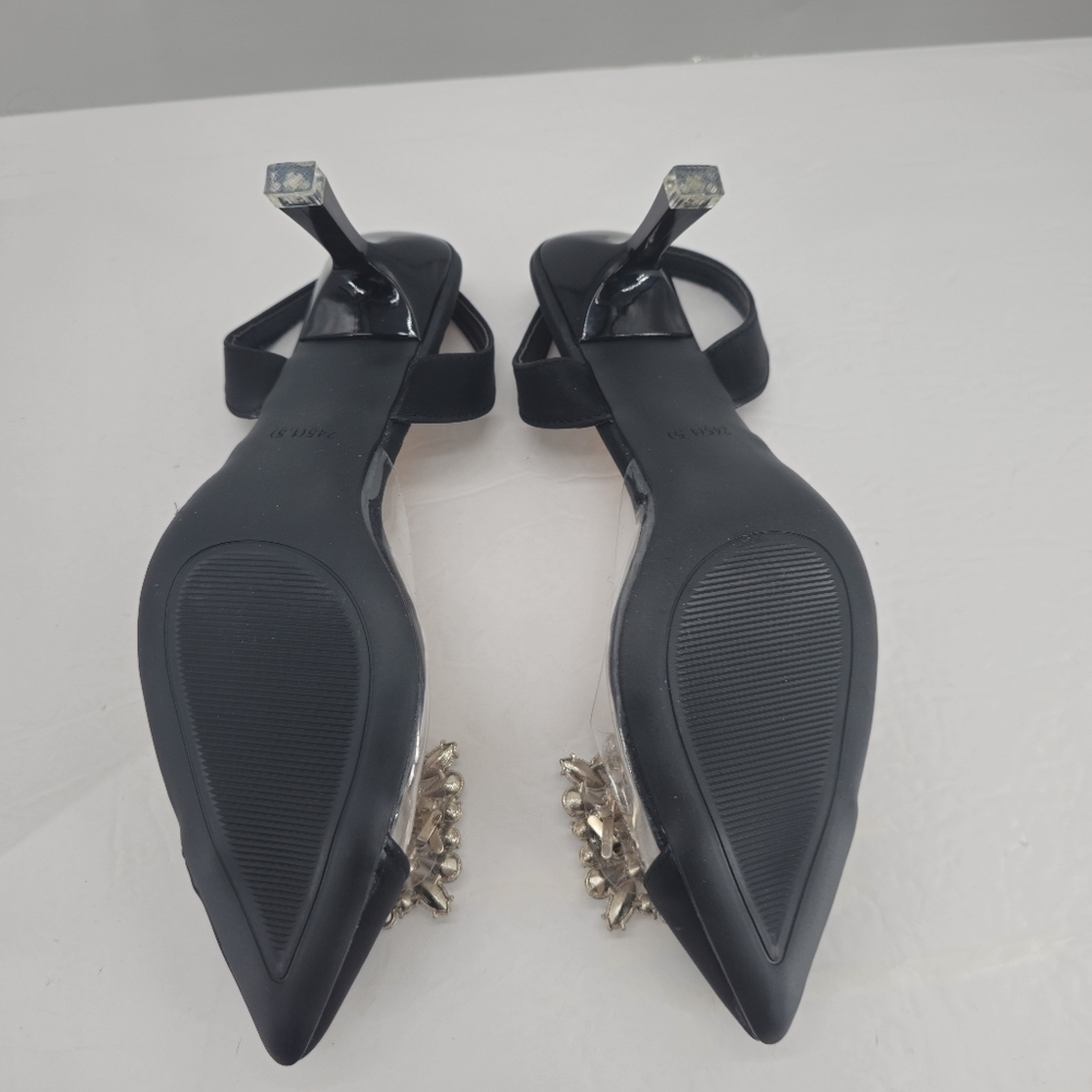 Black Clear Rhinestone Slingback Sandal Pumps - Picture 9 of 13